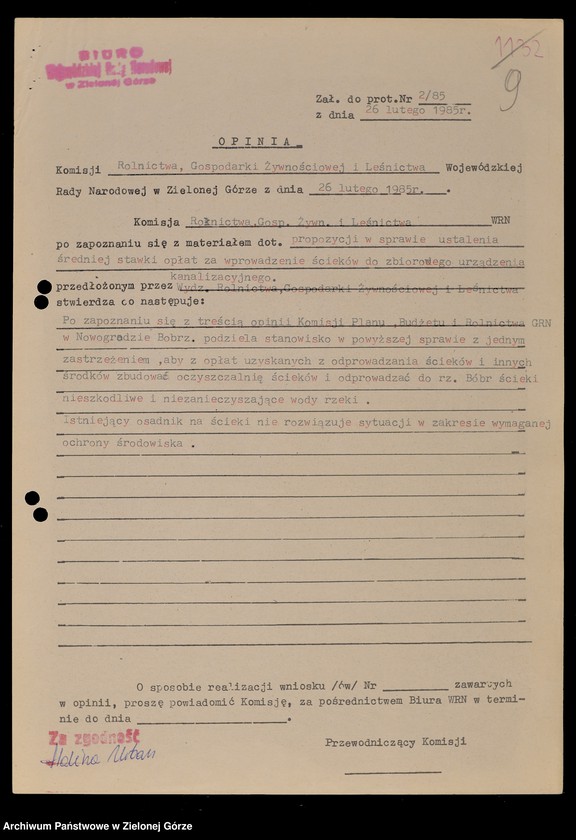 Obraz 12 z jednostki "Protokóły z posiedzeń Komisji Rolnictwa, Gospodarki Żywnościowej i Leśnictwa Wojewódzkiej Rady Narodowej w Zielonej Górze; Nr 1 - 8"