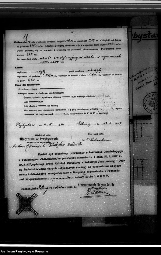 Obraz 16 z jednostki "Mleczarnia w Przybysławiu pow. jarociński nr fabr kotła 2625, nr woj. kotła 6606"