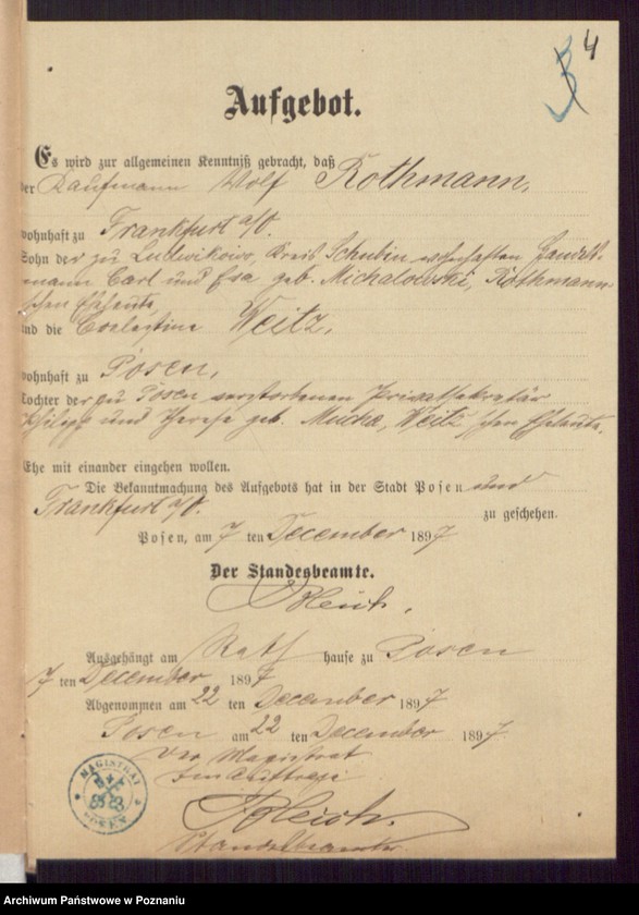 Obraz 6 z jednostki "Die von den Verlobten beigebrachten Urkunden zur Eheschliessung pro 1898"