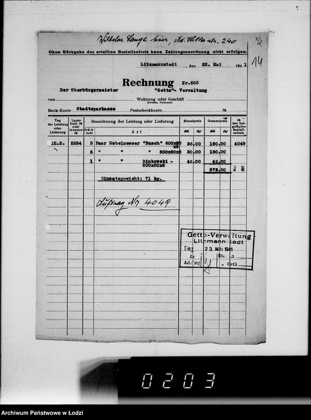 Obraz 18 z jednostki "[Zlecenia, rachunki i korespondencja w sprawie dostaw zamówionych towarów]"