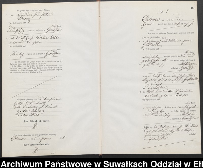image.from.unit.number "Heiraths-Neben-Register des Preussischen Standes-Amtes Orlowen Kreis Loetzen für das Jahr 1886"