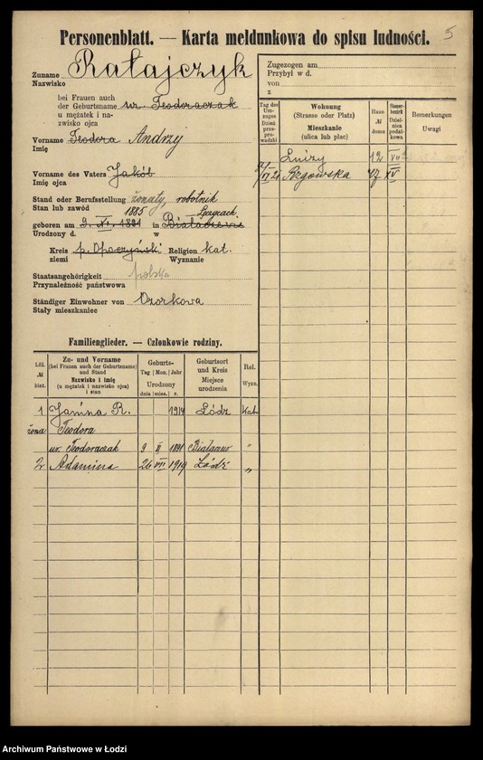 image.from.unit.number "[Spis ludności Łodzi] Ratajczyk-Ratke"