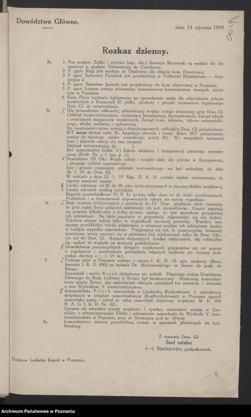 Obraz 10 z jednostki "/Rozkazy dzienne Dowództwa Głównego Sił Zbrojnych w byłym zaborze pruskim/, do nr 100."