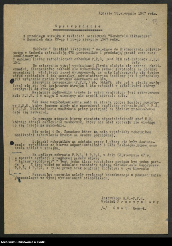 Obraz 14 z jednostki "Materiały dotyczące strajków w fabrykach Pabianic, Końskich [i Łodzi]"
