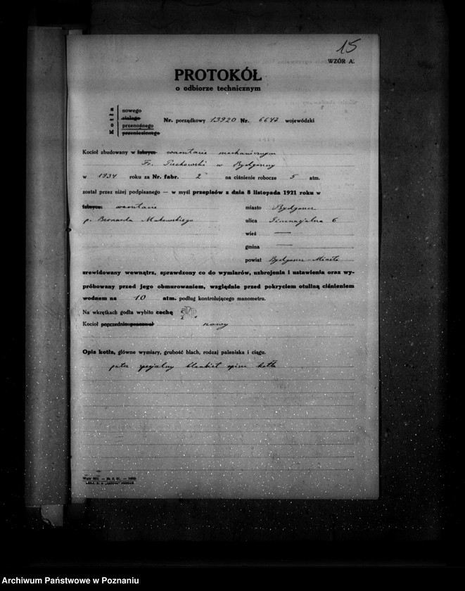 Obraz 19 z jednostki "Warsztat wulkanizacyjny B. Makowskiego w Bydgoszczy, Bydgoszcz - nr woj. 6647"