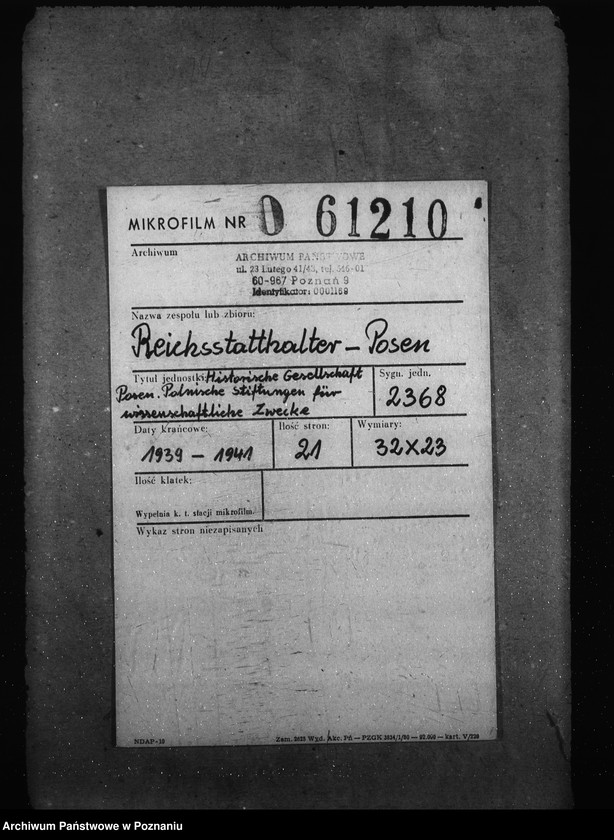 Obraz 2 z jednostki "Historische Gesellschaft Posen. Polnische Stiftungen für wissenschaftliche Zwecke"