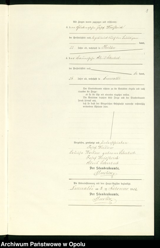 Obraz 12 z jednostki "Heiraths-Neben-Register des Standesamts Altewalde pro 1902"