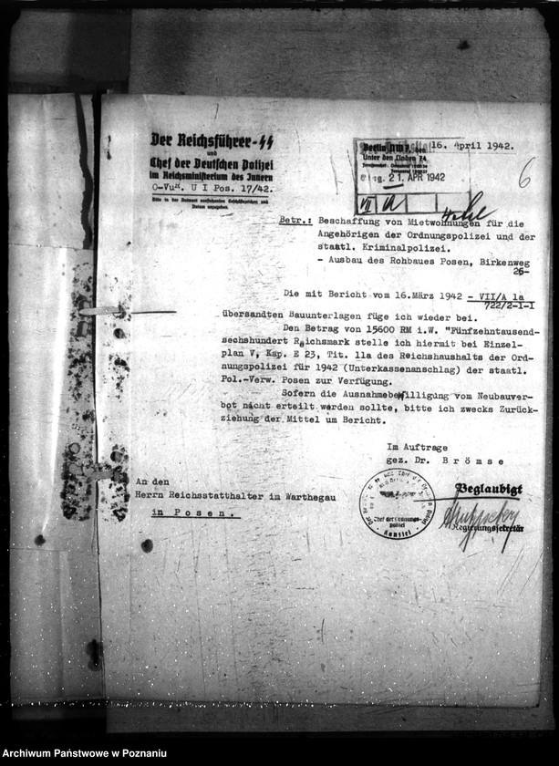 Obraz 10 z jednostki "Schaffung von Mietwohnungen für die Ordnungspolizei und Kriminalpolizei. Allgemein"