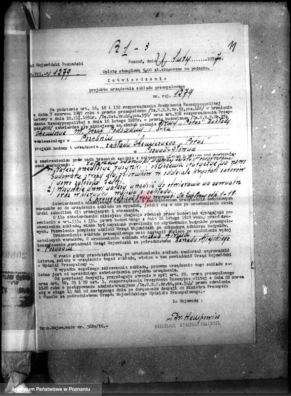 image.from.unit.number "Zatwierdzenie zakładu przemysłowego /zakłady chemiczne Firma Potas w Poznaniu/"