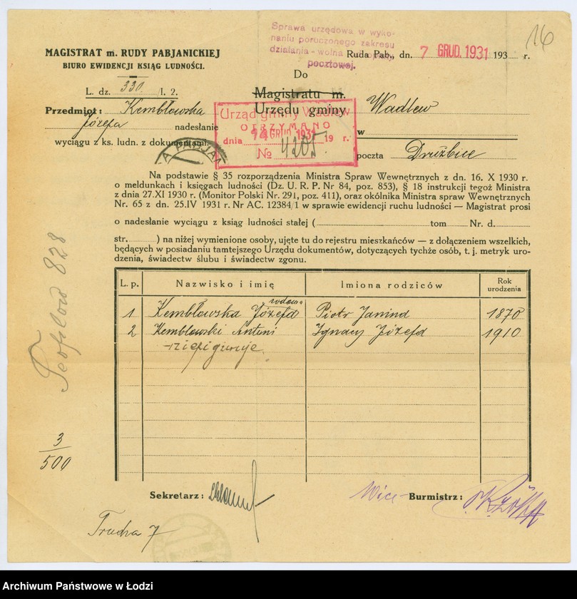 image.from.unit.number "Dokumenty do rejestru mieszkańców Rudy Pabianickiej. Kebsch Helena - Kühnel Olga"