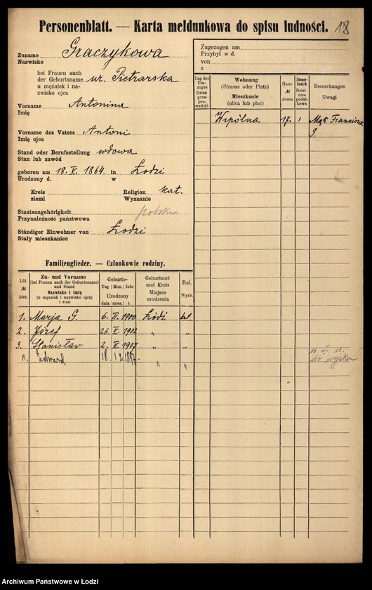 Obraz 20 z jednostki "[Spis ludności Łodzi] Graczyk - Grajlich"