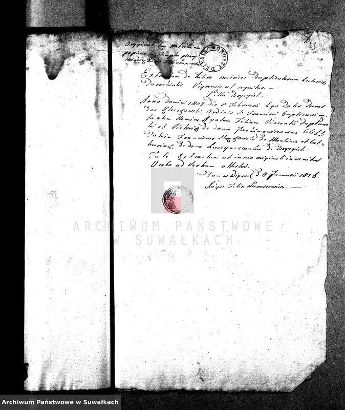 image.from.unit.number "Dowody służące do Aktów Ślubnych Gminy Wigierskiey na Rok 1826."