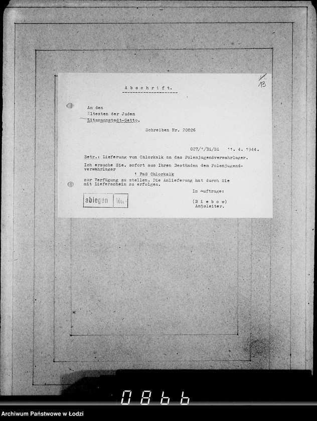 Obraz 17 z jednostki "Juden-Schreiben [Pisma skierowane do Przełożonego Starszeństwa Żydów w Getcie Łódzkim]. Nr.10569-20040"