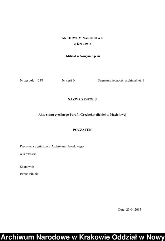 image.from.team "Akta stanu cywilnego Parafii Greckokatolickiej w Maciejowej"