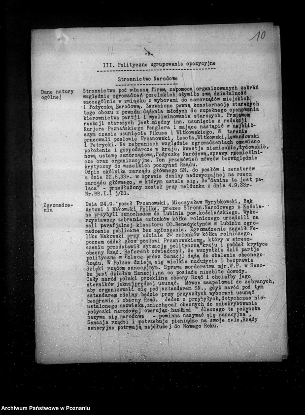 Obraz 14 z jednostki "Sprawozdanie miesięczne sytuacyjne z legalnego ruchu politycznego za miesiące wrzesień-grudzień 1933 r."