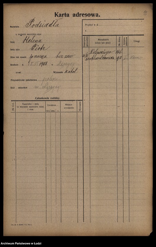 Obraz 11 z jednostki "[Spis ludności Łodzi] Podsadnik-Pokrzywa"
