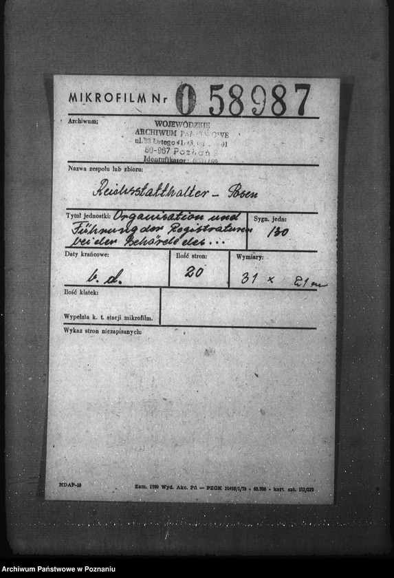 Obraz 2 z jednostki "Organisation und Führung der Registraturen bei der Behörde des Reichsstatthalters im Reichsgau Wartheland"