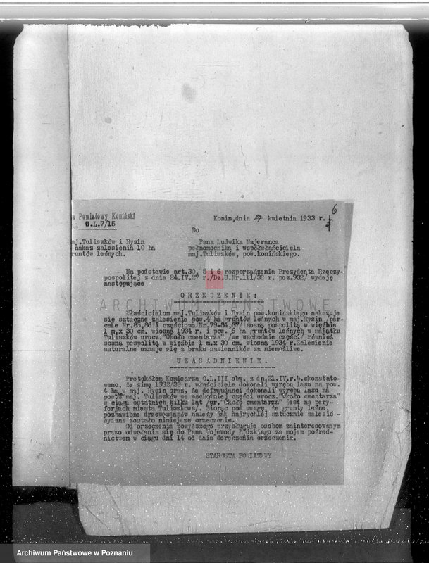 Obraz 10 z jednostki "Sprawa wydzielenia gruntów leśnych z majątku Rysin powiat koniński"