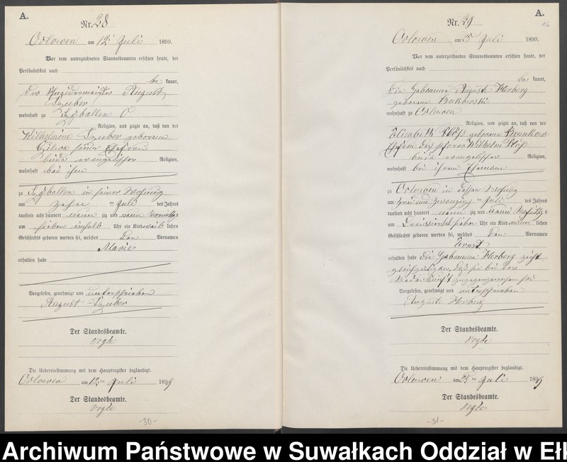 image.from.unit.number "Geburts-Neben-Register des Preussischen Standes-Amtes Orlowen Kreis Loetzen"