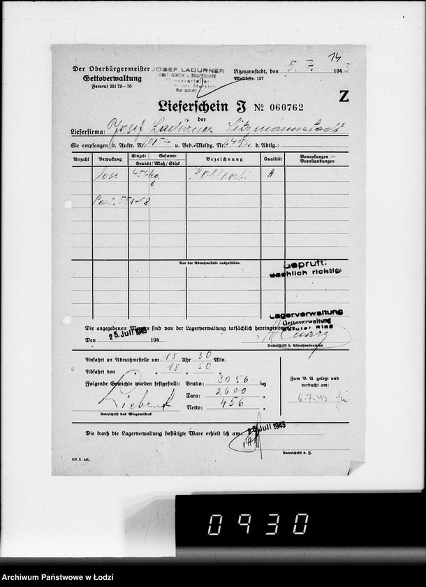 Obraz 18 z jednostki "Lebensmitteleinkauf, Aufträge, Lieferscheinen und Rechnungen 20832-20856 [Dostawa warzyw do Getta]"