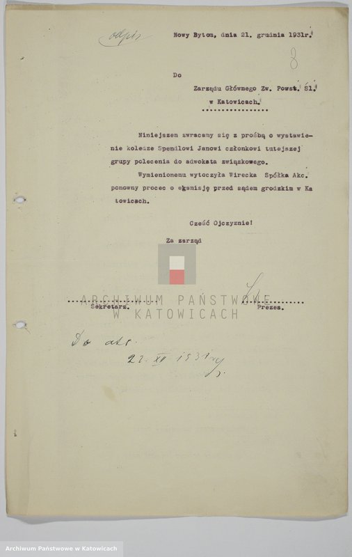 image.from.unit.number "Korespondencja w sprawach organizacyjnych grupy Nowy Bytom, t. I"