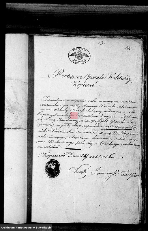 image.from.unit.number "Dowody do Akt Małżeństw Parafii Lejpuńskiej z Roku 1851"