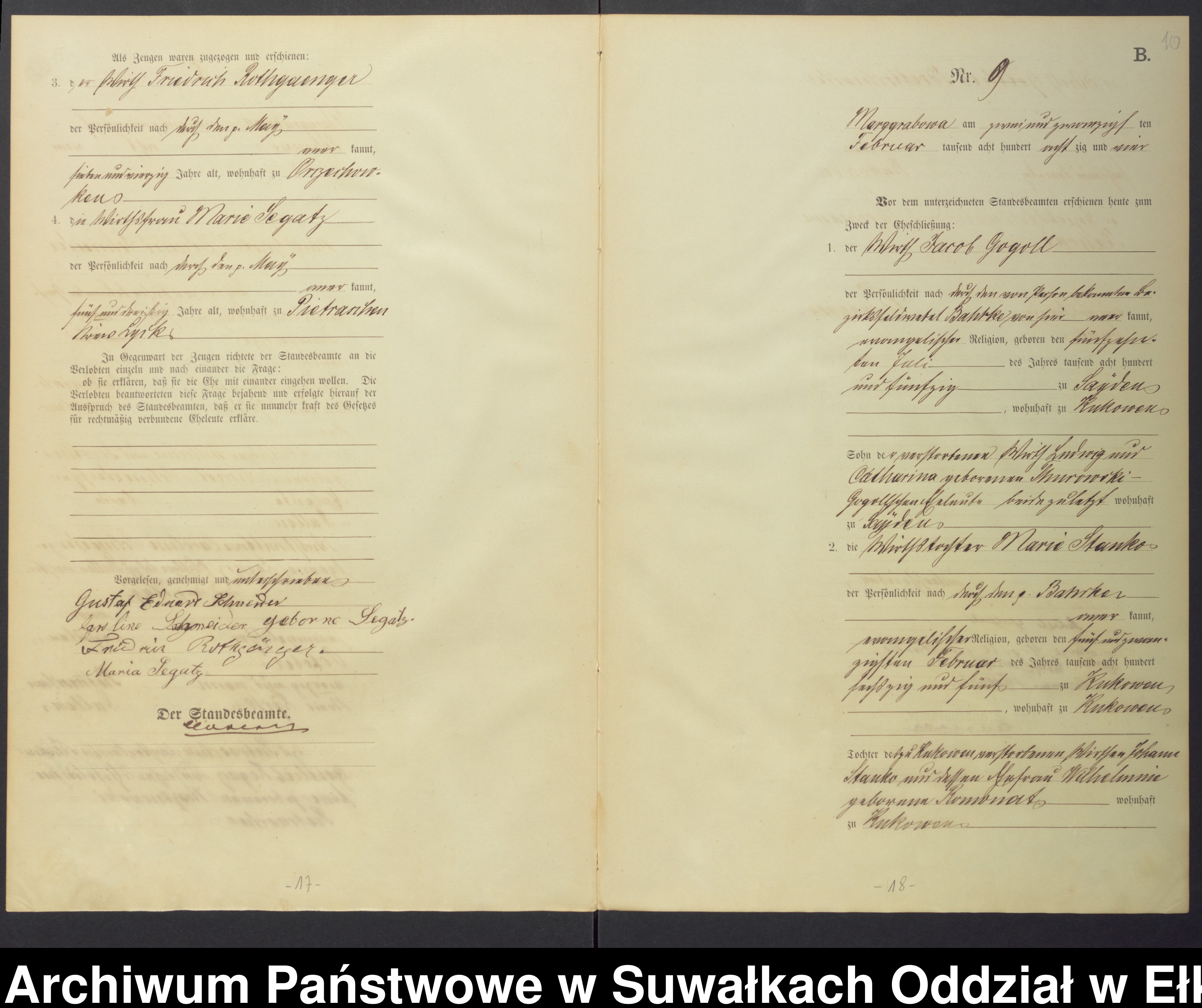 Skan z jednostki: Heiraths-Haupt-Register des Königlichen Preussischen Standes-Amtes Landgemeinde Marggrabowa Kreis Oletzko