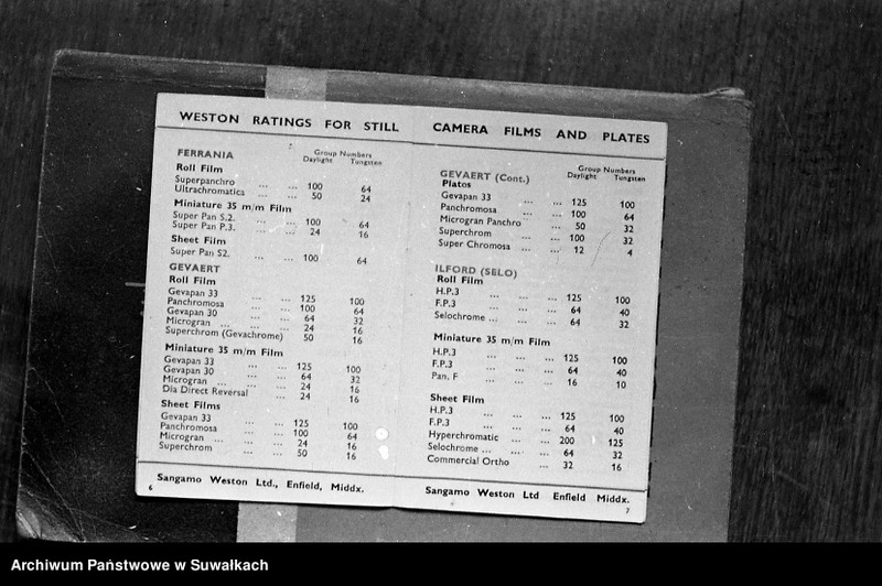 image.from.unit.number "Zalecenia firmy Weston w sprawie naświetlenia emulsji fotograficznej, strona 3."