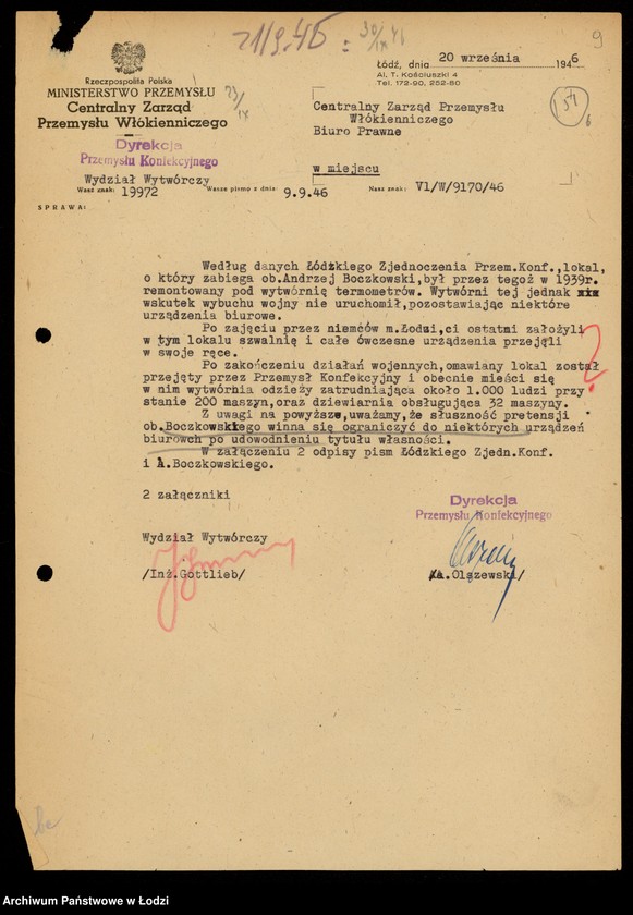 Obraz 11 z jednostki "[Korespondencja w sprawie reprywatyzacji urządzeń biurowych Fabryki Termometrów oraz lokalu fabrycznego w Łodzi ul. Dowborczyków 37]"