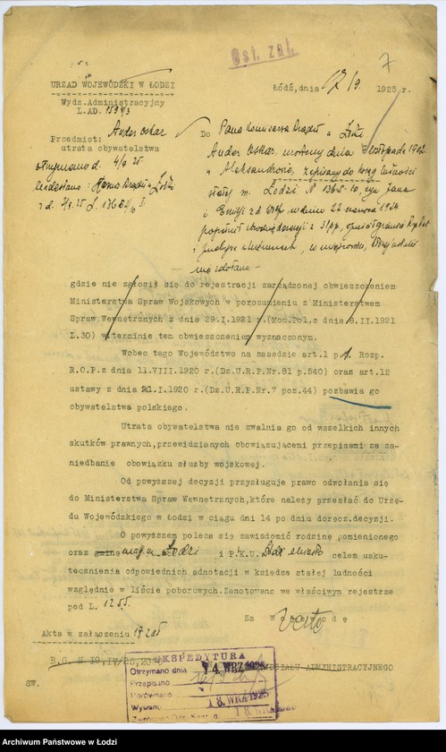 Obraz 10 z jednostki "Pozbawienie obywatelstwa 116-5729, 1-94"