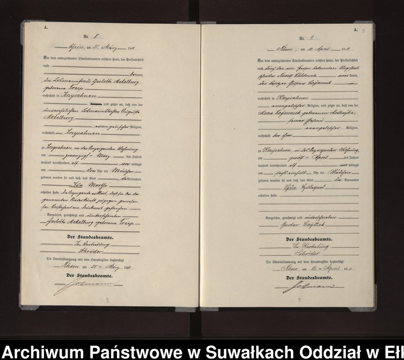 image.from.unit.number "Geburts-Neben-Register des Königlichen Preussischen Standes-Amtes Gneist Kreis Lötzen"