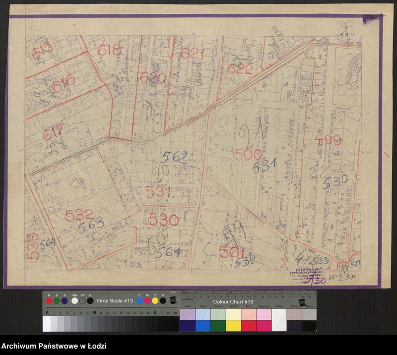 Obraz 1 z jednostki "Plan m. Łodzi 1:2000 z oznaczeniem podziału miasta na Obwody Komitetów Blok. Sekcja NW41"