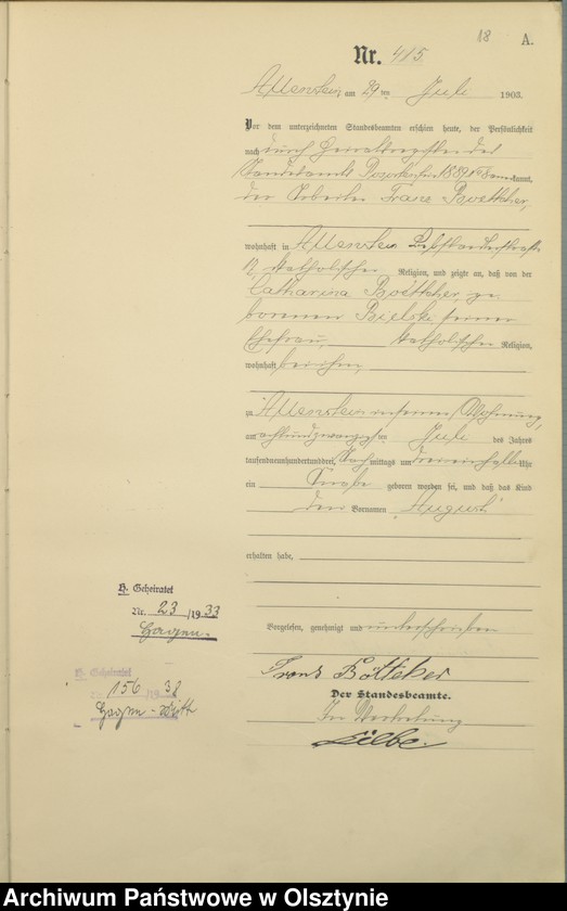 image.from.unit.number "Geburts-Haupt-Register Tom II,Nr 400 - 765"