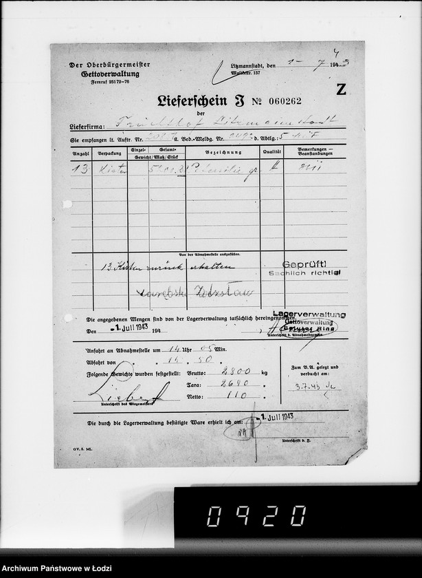 Obraz 8 z jednostki "Lebensmitteleinkauf, Aufträge, Lieferscheinen und Rechnungen 20832-20856 [Dostawa warzyw do Getta]"