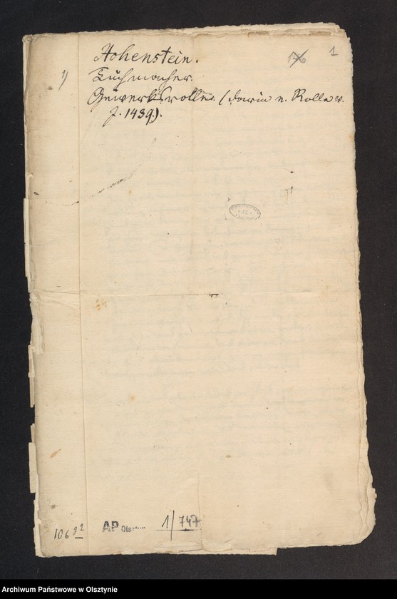 image.from.unit.number "Hohenstein [ Olsztynek].Tuchmacher. Gewerksrolle (darin n. Rolle v. [von] J. [Jahre] 1439)"