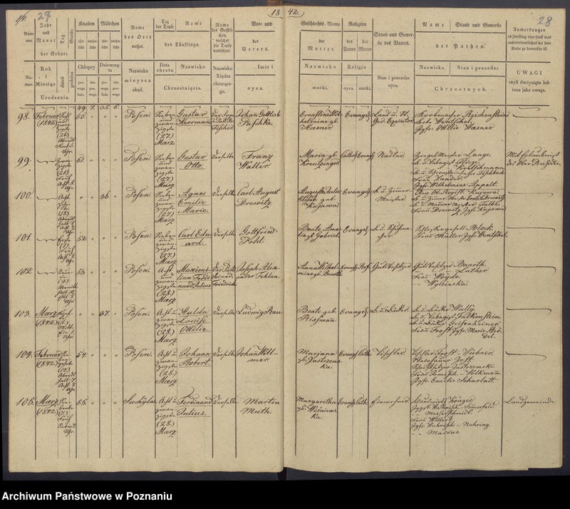 Obraz 17 z jednostki "[Akta urodzeń i chrztów, zgonów i pogrzebów, zapowiedzi i ślubów]"