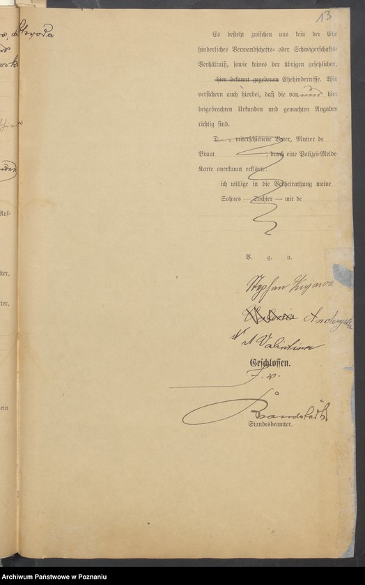 Obraz 15 z jednostki "Die von den Verlobten beigebrachten Urkunden zur Eheschliessung pro 1900"