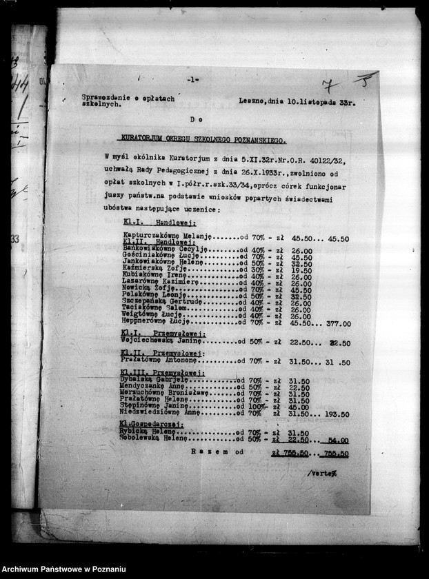 Obraz 10 z jednostki "Państwowa Szkoła Przemysłowo Handlowa Żeńska- Leszno [wykaz abiturientek]"