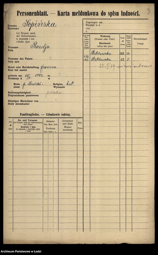 Obraz 5 z jednostki "[Spis ludności Łodzi] Sońka-Sowiński"