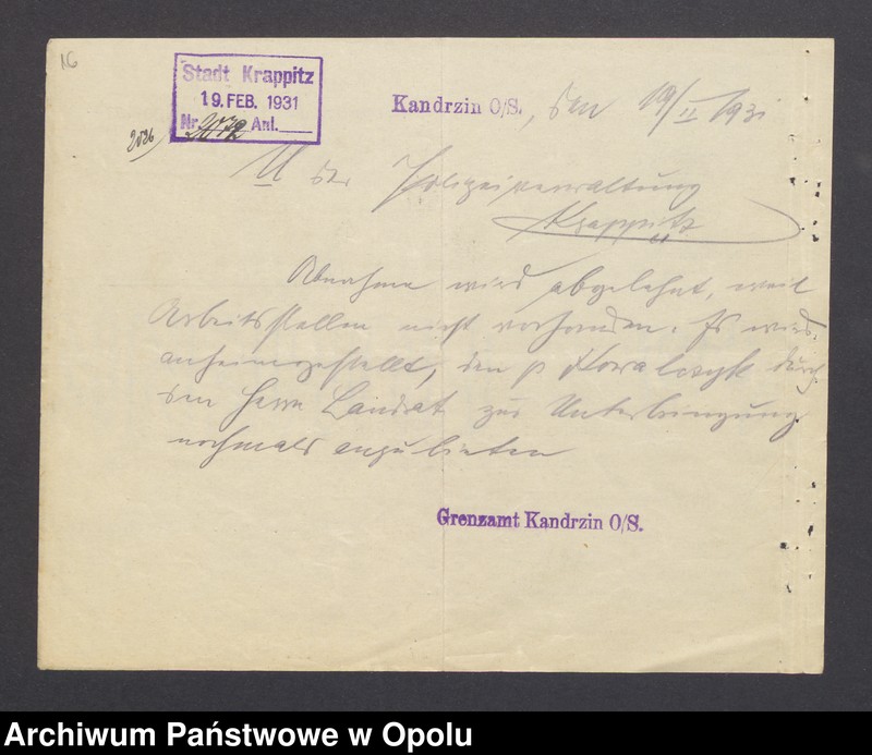 Obraz 16 z jednostki "[Zezwolenie na pobyt - dezerter Johann Kowalczyk, ur. 4. 08. 1908 w Oświęcimiu]"