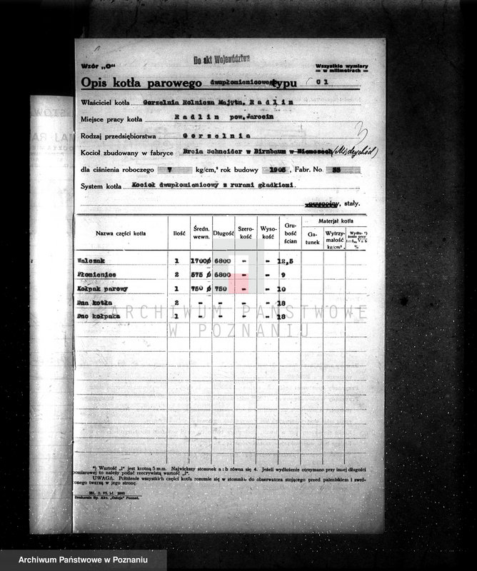 Obraz 7 z jednostki "Majętność Radlin pow. jarociński nr fabr kotła 33, nr woj. kotła 2336"