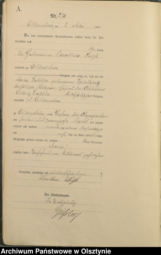 image.from.unit.number "Geburts-Haupt-Register Tom II,Nr 265 - 527"