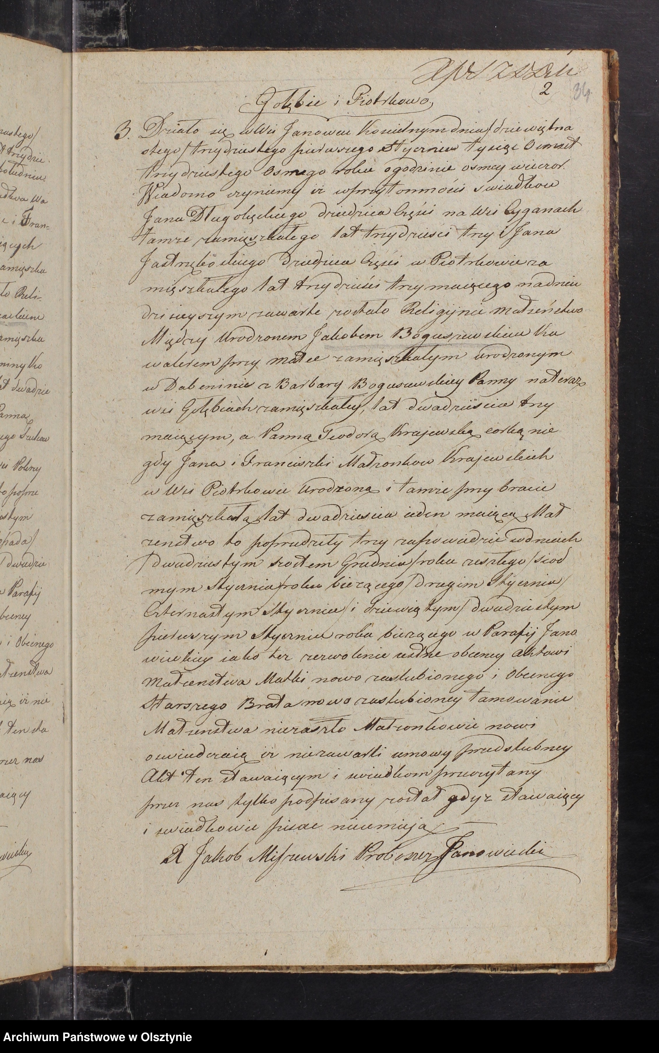 Skan z jednostki: Duplikat Kościoła Parafialnego Janowieckiego składający się z trzech Oddziałow to jest Ak Urodzenia Zaslubienia i Zejścia na Rok 1838 przeznaczony