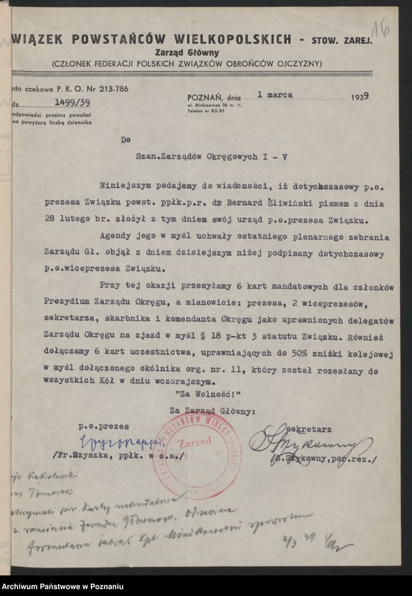 Obraz 18 z jednostki "Akta dotyczące Walnego Zjazdu Związku 5.III.1939."