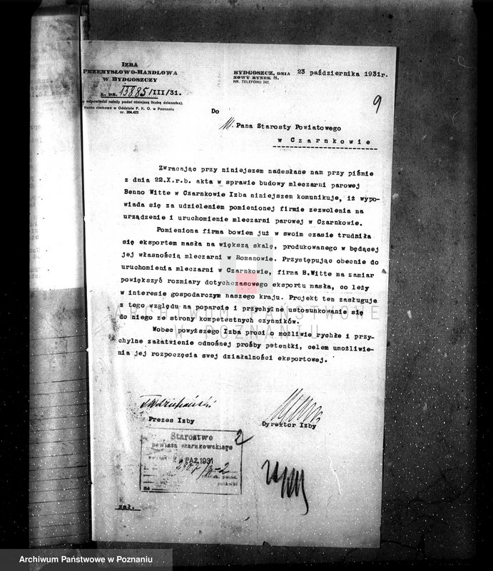 Obraz 13 z jednostki "Zatwierdzenie zakładu przemysłowego, urządzenia mleczarni nr 473 własność Benno Witte - Czarnków"