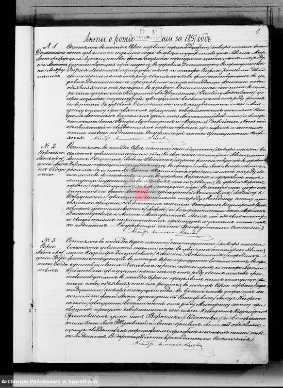 image.from.unit.number "Duplikat aktov rodivšichsja, brakosočetavšichsja i umeršich serejskago rimsko-katoličeskago prichoda za 1897 god"