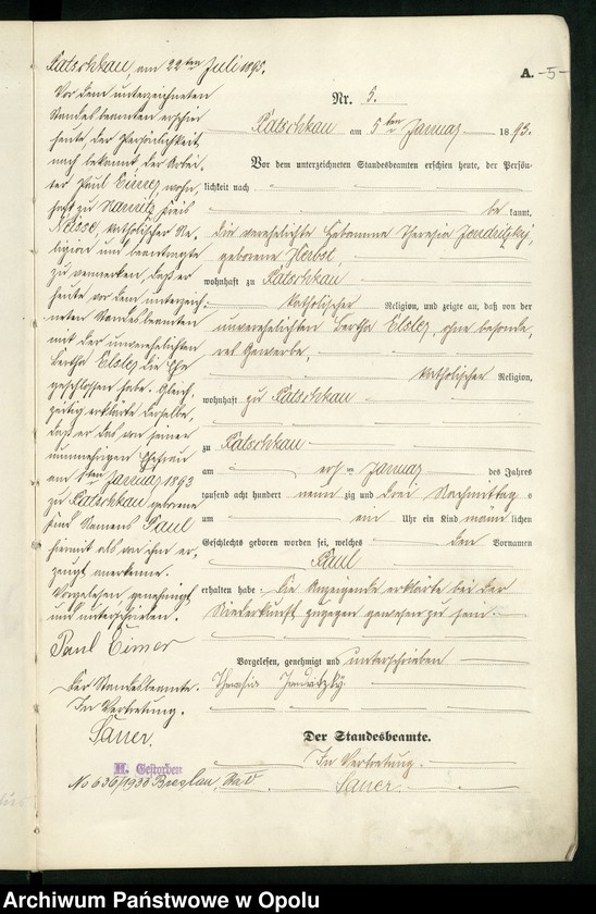 image.from.unit.number "Geburts-Haupt-Register des Standesamts Patschkau Stadt und Land pro 1893"