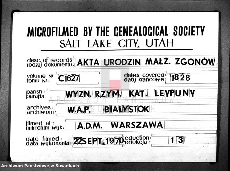 image.from.unit.number "Duplikat Aktów Urodzonych, Zaślibionych i Zmarłych Katolików Parafii Leypunskiey Roku 1828"