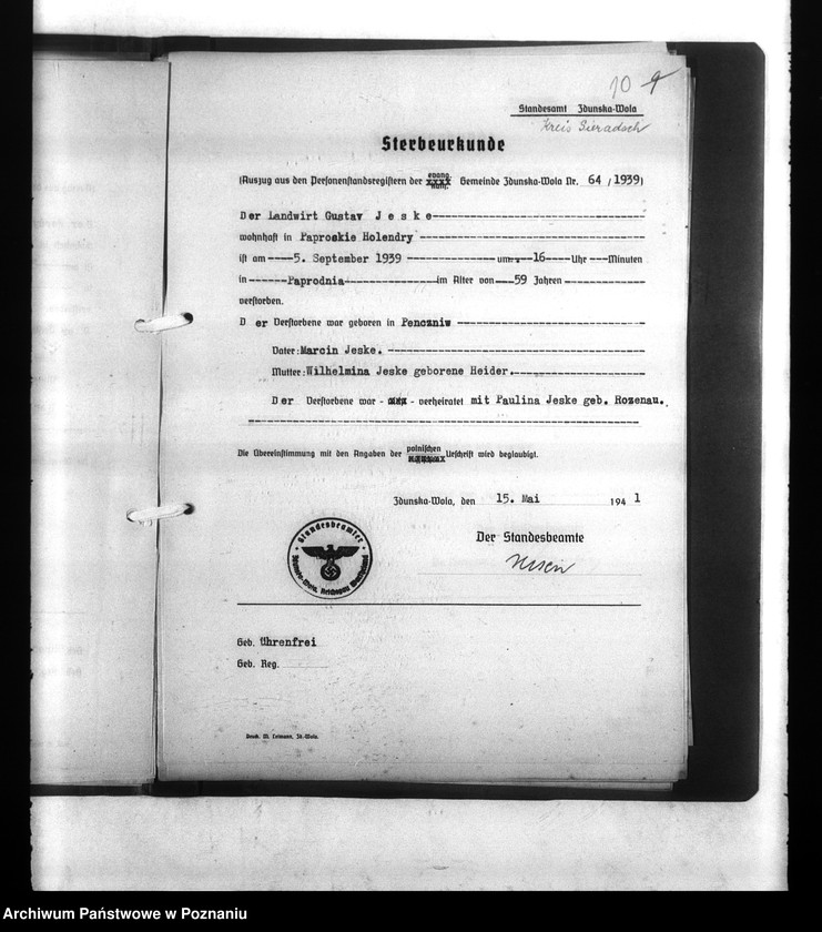 Obraz 14 z jednostki "Wykazy miejscowych Niemców, którzy zginęli w 1939 roku. Kreis Sieradsch (Sieradz)"