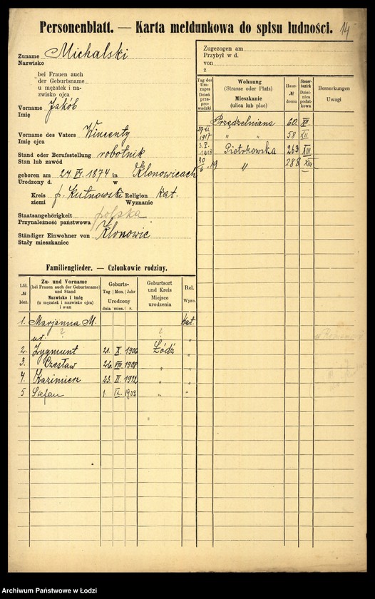 Obraz 16 z jednostki "[Spis ludności Łodzi] Michalski - Michałowicz"
